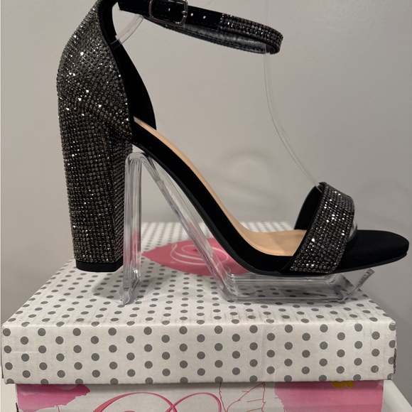 Delicious Lily Elegant Black Rhinestone Heels Women’s SZ 7.5 - Picture 1 of 8